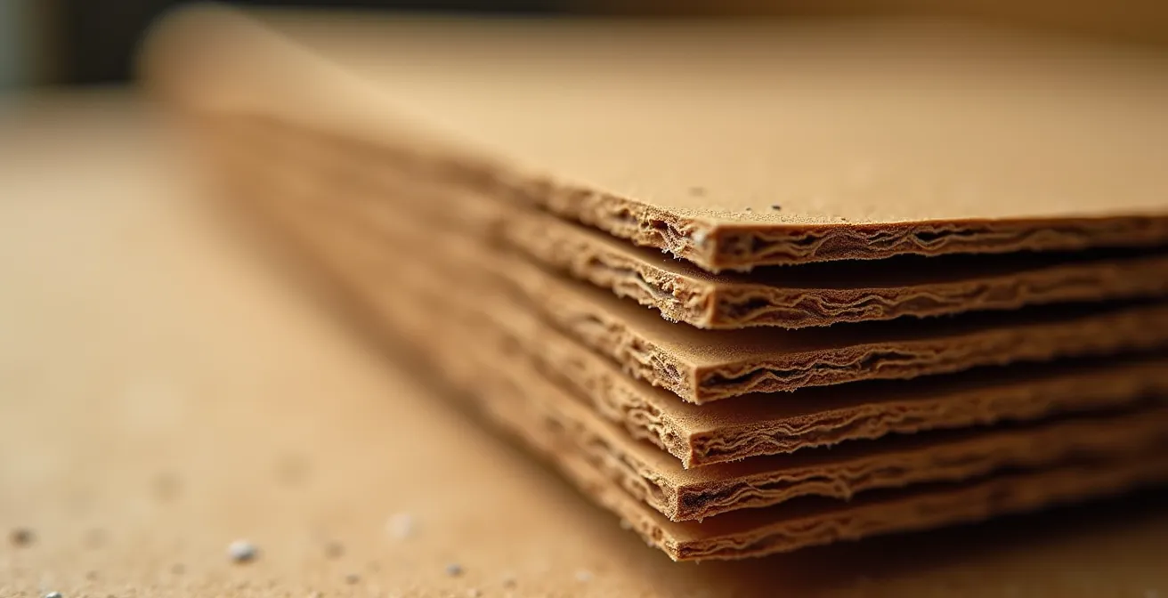 Gros plan sur la texture et les fibres d'un carton alimentaire haute qualité